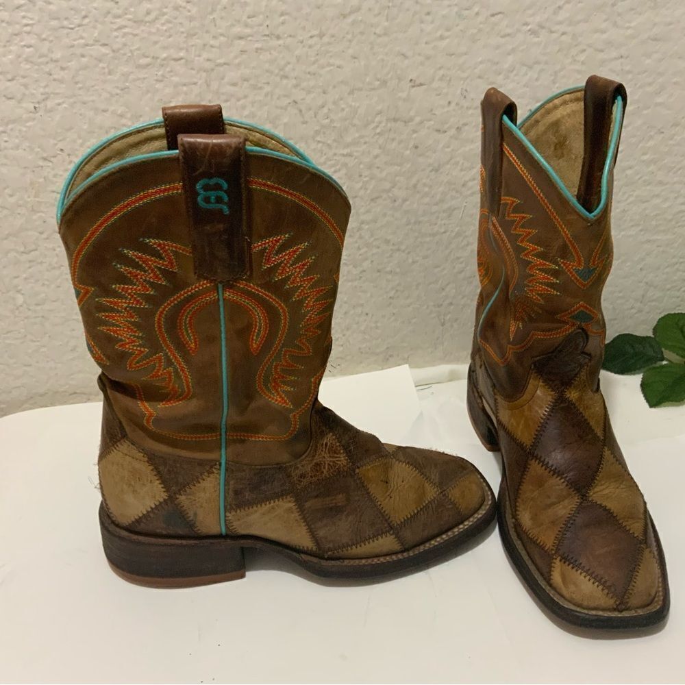 Anderson Bean Crazy Train Western Boots Patchwork 1053 Youth/Kids Size 12
